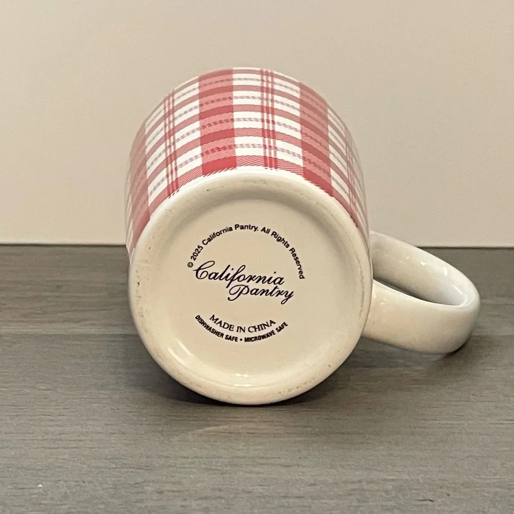 California Pantry Red White Gingham Ceramic Mug | Farmhouse Cottage | NWOT